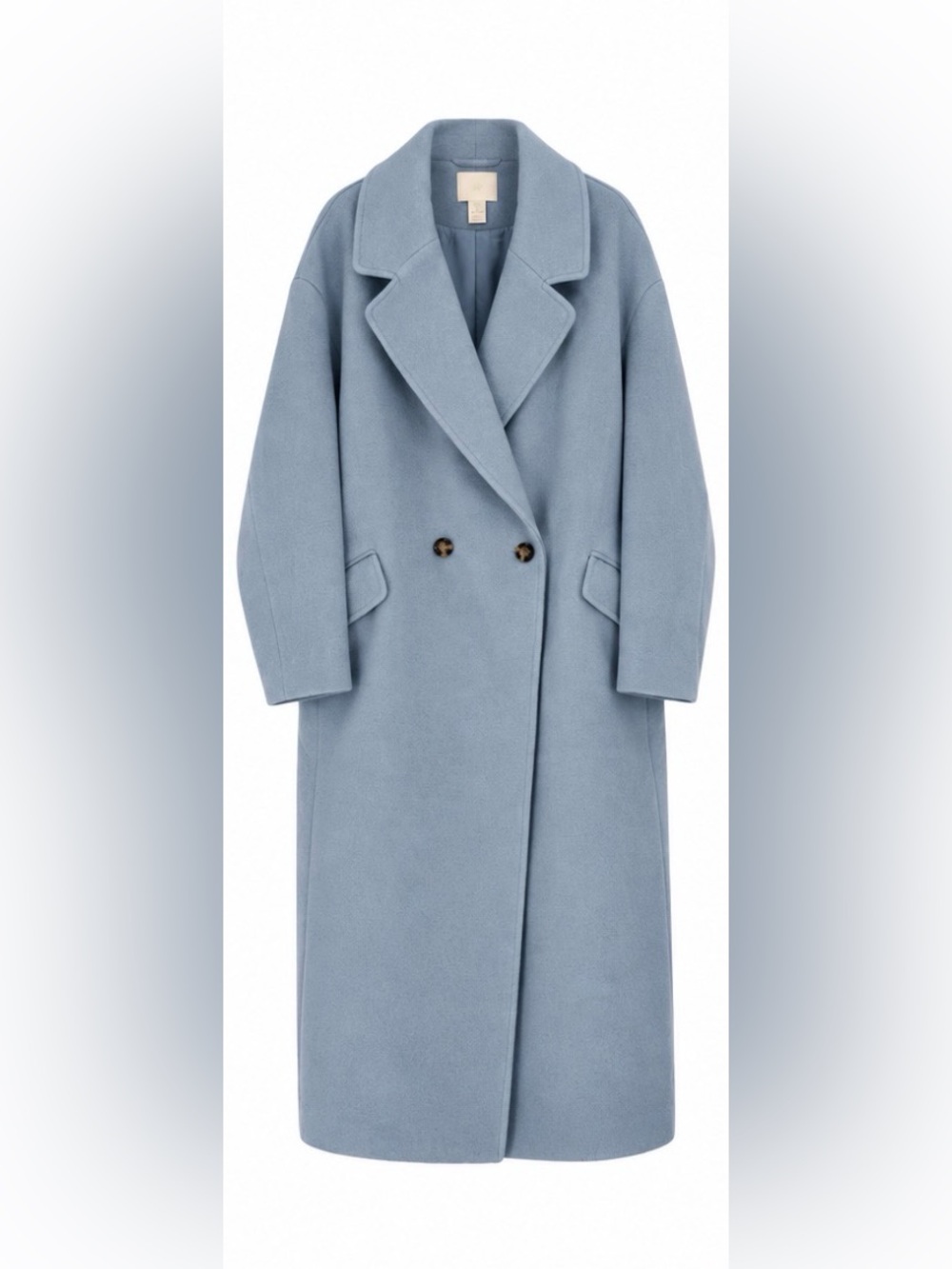H&M Oversized Double-Breasted Pea Coat in Powder Blue